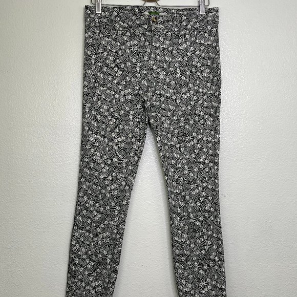 ANTHROPOLOGIE Black White Pineapple Print Bowery Ankle Crop Pants Size 8 - Picture 2 of 6